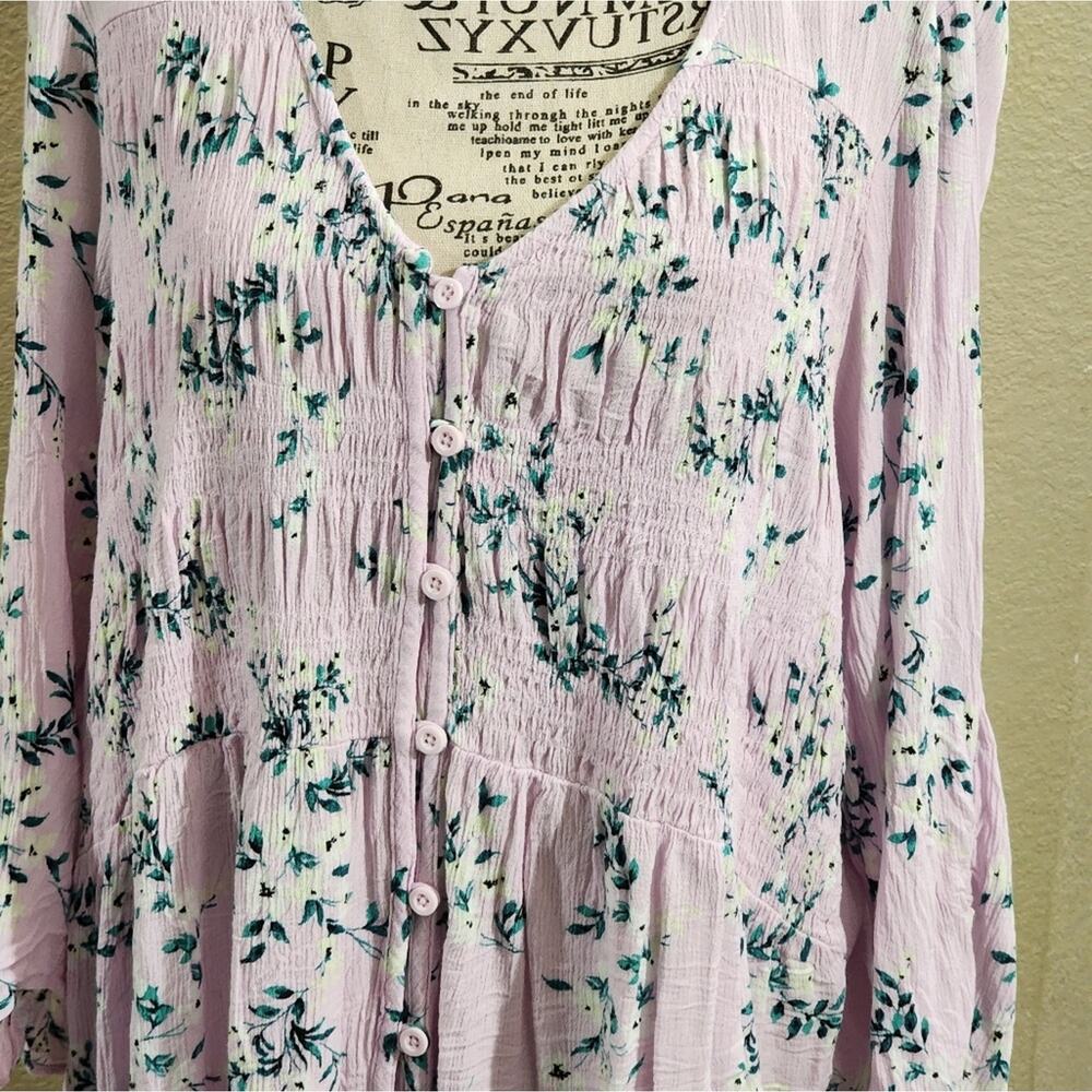 TORRID pale pink floral Crinkle Gauze Smocked Button-Front Top plus size 2X - Picture 4 of 8